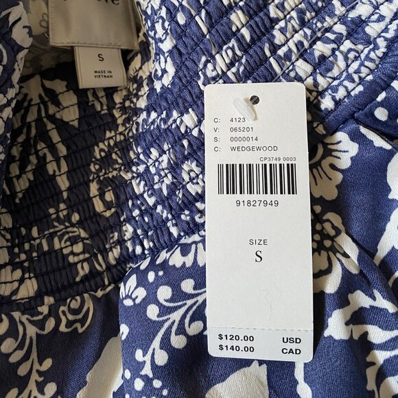 Anthropologie The Saria Smocked Wide-Leg Pants by Maeve new S BLUE color - Picture 5 of 5